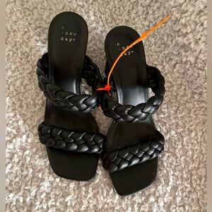 a.new day Women's Black Slip On Basil Heels Size 8 Woven Straps